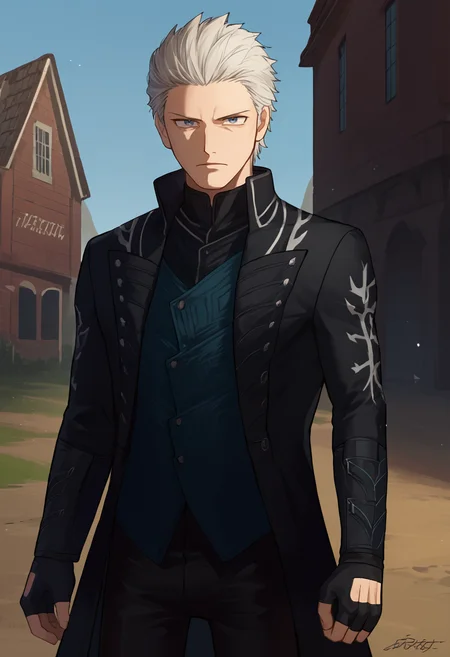 score_7_up, source_anime, solo, male focus, 1boy, dmc5vergil, expressionless, looking at viewer, standing, black coat, fingerless gloves, pants, outdoors <lora:style_chocojax_ponyXL-000040:1> <lora:dmc5_vergil_ponyXL:1>