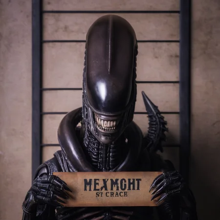 cinematic film still of <lora:Mugshots style:0.8> (((mugshot wall))) posing with a sign behind mugshot wall
<lora:Xenomorph:0.8> Xenomorph, shallow depth of field, vignette, highly detailed, high budget, bokeh, cinemascope, moody, epic, gorgeous, film grain, grainy