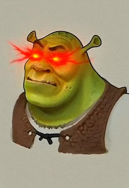 leaning on bat, bonk,<lora:Doge:1>, d0ge, glowing eyes, 2d, target aquired, source cartoon, triggered, Shrek, green skin, BREAK score_9, score_8, (score_7:0.5), (score_6:0.5), score_6_up, score_7_up, BREAK