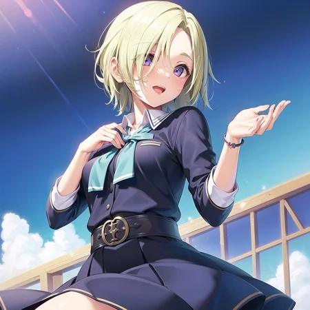 1girl, solo,(best quality),(masterpiece:1.1),(school uniform:1.4), dress, looking_at_viewer, neck_ribbon, cute, clear facial skin,