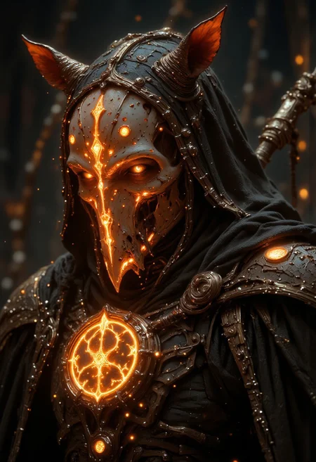 32k UHD fantasy movie still, photograph, A technomancer wizard in a post-apocalyptic wasteland, he wears a horse skull headpiece over his face with gems in eye holes that cover his eyes, wasteland background, high action pose, interesting camera angle, warm colors, texture, cinematic realism, high action pose, correct digits, realistic skin, intricately detailed, Cinematic style, Beauty, Realism, Photorealism, Chiaroscuro, High quality, Magic style, Cinematic style, Beauty, Realism, Photorealism, Chiaroscuro, High quality, perfection style, mythp0rt, digital illustration, Magic style