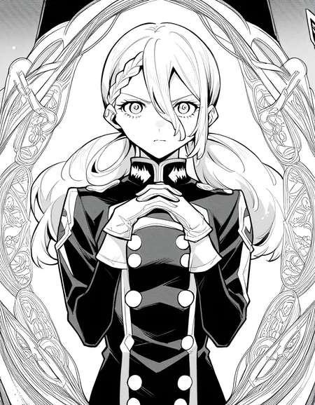 score_9, score_8_up, score_7_up, source_anime, <lora:varvara-pilipenko-manga-ponyxl-lora-nochekaiser:1>, varvara pilipenko, greyscale, monochrome, long hair, hair between eyes, braid, twintails,, gloves, uniform, military, military uniform, music store, browsing records, headphones, vinyl collection, nostalgic, , <lora:gendou-pose-ponyxl-lora-nochekaiser:1>, gendou pose, own hands clasped, own hands together, parody,, looking at viewer, solo,, dutch angle, cowboy shot