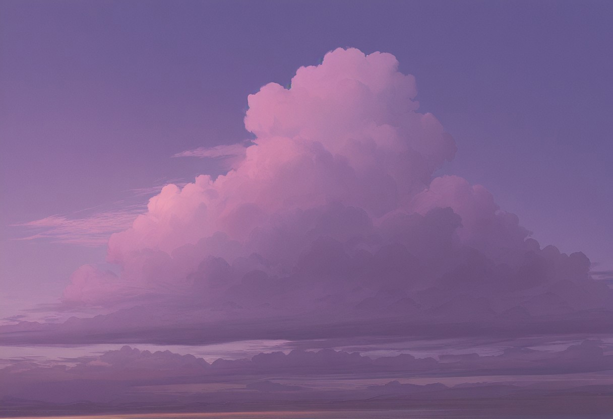 no humans, purple sky, cloud focus, masterpiece, modern