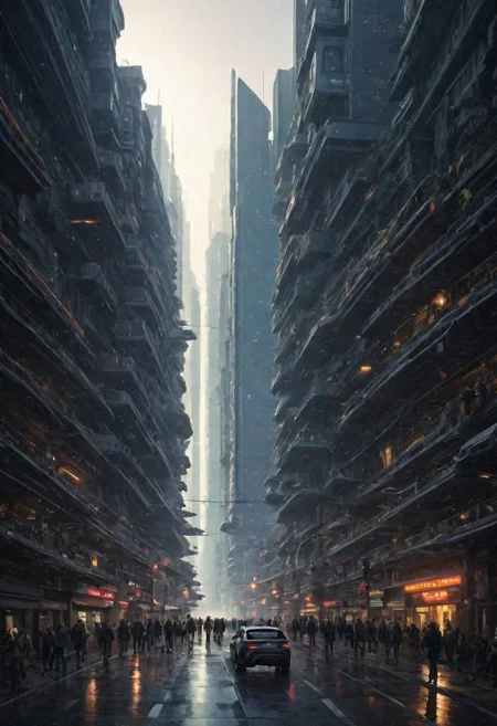 (The imagination of future cities, future buildings, future streets, future vehicles, future mass transportation, future pedestrians:1.3),
Futurism, industrial style, rich light and shadow, scifi, realistic,
(dark fantasy style:1.1),(creeping fog:0.9),
(white and dark gray colors:1.1), (harmonious colors:1.0),
[:traffic|windows|railing|stair|balcony|terrace|crowd|Sidewalk|vehicle|trees|equipment| detailed signal_details:0.7], [:marble|granite|lbrick|tile|metal|concrete|glass|foliage_material texture:0.7], 
(real landscape:1.1), (blurred background:1.0), 
(buildings|BREAK|trees|BREAK|Crowd|buildings|BREAK|trees|BREAK|Crowd|buildings|BREAK|trees|BREAK|Crowd:0.5), [(background, more_details:0.3), (more_details:0.6), (more_details:0.9), (more_details:1.2):0.65],
easynegative, BadDream, great lighting, clear, futuresurban, industrialbuilding