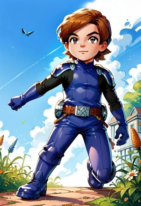 DarirStyle
score_9, score_8_up, score_7_up, highly detailed, cute boy, 1boy, solo,
Marc_Clark, Brown Hair, Brown Eyes, Blue Bodysuit, Blue Pauldrons, Blue Gloves, Blue Boots, Belt