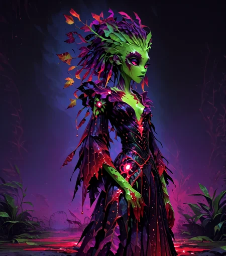 masterpiece, best quality, amazing quality, <lora:GW2_Silvari_Race_Style-IL:1> sylvari, plant race, solo, green skin, hair made of leaf, plant hair, <lora:AddMicroDetails_Illustrious:0.45> addmicrodetails, Blood Mage, Dark, richly colored robes, life force, <lora:Multicolor_Buns_v4:1>, mult1c0l0r3d, colorful, multicolored,, masterpiece, best quality, amazing quality