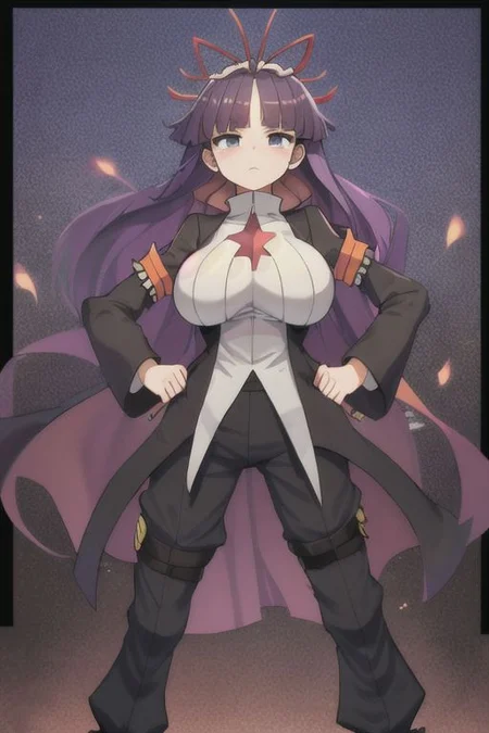 feli, 1girl, score_9, score_8_up, score_7_up,, best quality, masterpiece, huge breasts, , standing , hands on hips