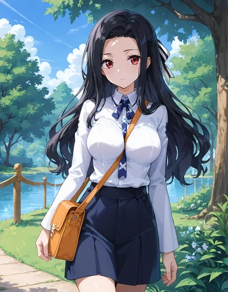 score_9, score_8_up, score_7_up, source_anime, <lora:add-detail-xl:1>, good anatomy, masterpiece, amazing quality, ultra detailed, good hand
BREAK 1girl, casual, walking, <lora:pai-sura:0.6> pai-sura, breasts emphasis, slant bag, bag strap passing between breasts,
BREAK <lora:Mayumi Saegusa-PonyXL-lora-Faxtron:0.8> mayumi saegusa, red eyes, black hair, long hair, large breasts, striped ribbon,
