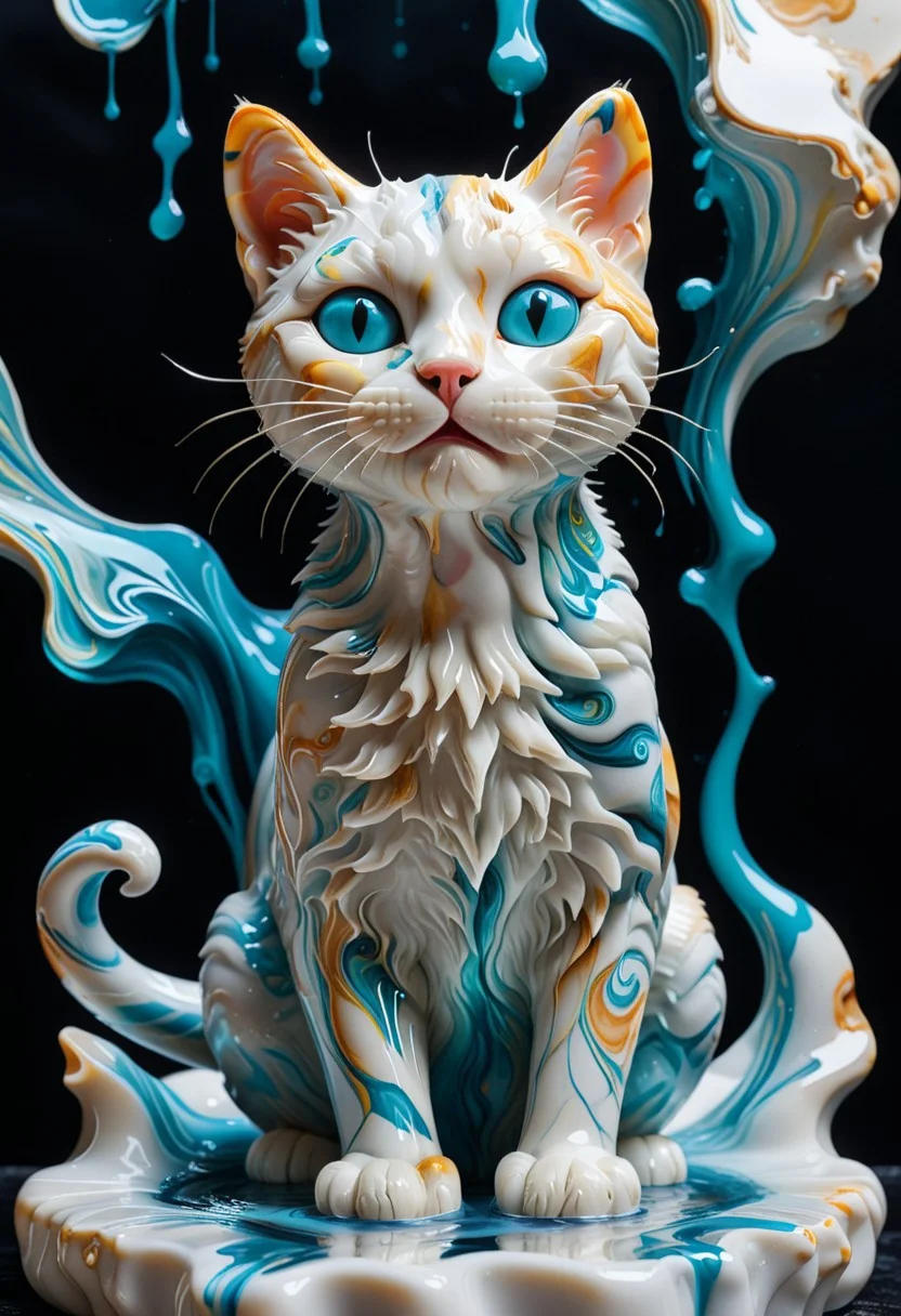 Liquid Marble cat funny masterpiece, watercolor