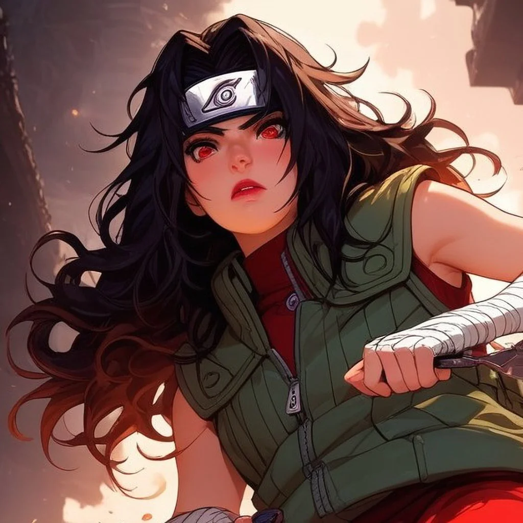 Action Scene, Action Pose, score_9, score_8_up, score_7_up, realistic, masterpiece, best quality, highly detailed, Expressiveh, flushed, Leg,
1girl, kurenai, (/Naruto)/, (ultra HD quality details), black hair, wavy hair, long hair, (red eyes), lipstick, makeup, forehead protector, konohagakure symbol,
Ninja, green vest, green jacket, sleeveless, sleeveless jacket, zipper pull tab, zipper, pocket, shirt, red shirt, sleeveless shirt, turtleneck shirt, red pants, pouch, thigh pouch, bandaged arm, sandals, toeless footwears,
(((holding kunai, holding weapon:1.2))) upper body,
Low Angle View, serious expression, angry, Bangs, darkness, blushed skin, galaxy vortex, translucent hair,
