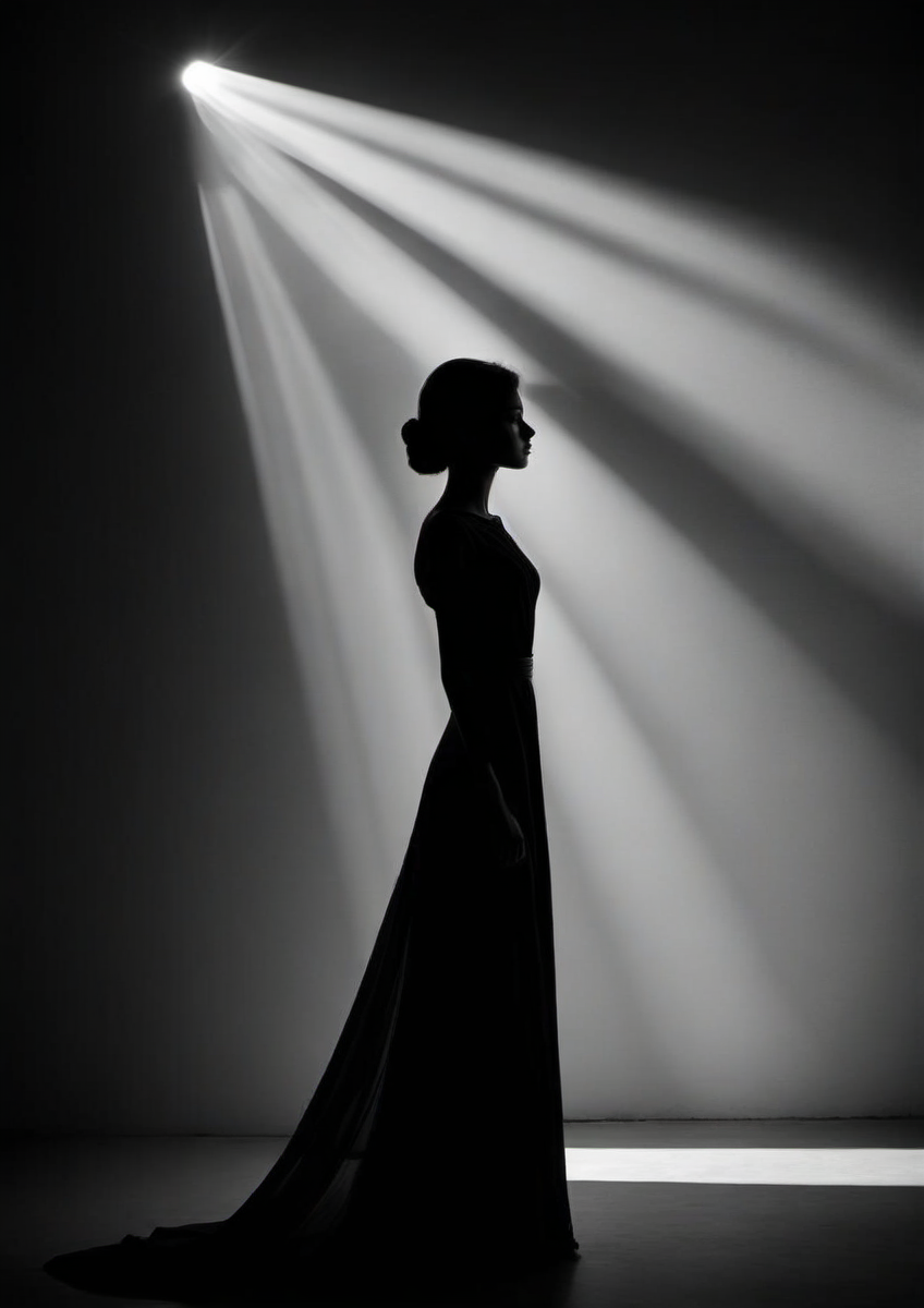 gorgeous mysterious woman, beautiful lighting, composition, framing, Silhouette Art, high contrast, well defined, Silhouette Art,
