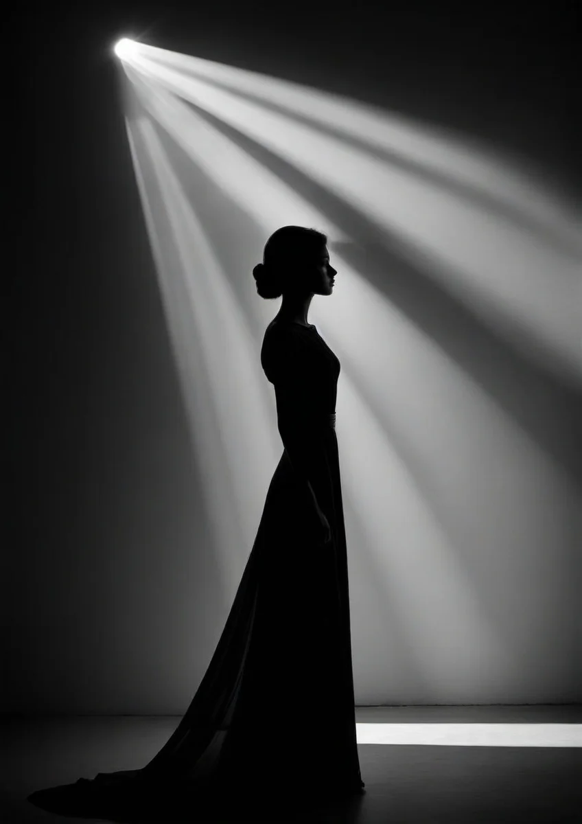 gorgeous mysterious woman, beautiful lighting, composition, framing, Silhouette Art, high contrast, well defined, Silhouette Art,