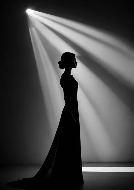 gorgeous mysterious woman, beautiful lighting, composition, framing, Silhouette Art, high contrast, well defined, Silhouette Art,