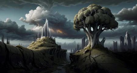 early duskspringtime
<lora:philipp_urlich:0.80> outdoors, scenery, cloud, no humans, cloudy sky, tree, landscape, mountain,
<lora:Wasteland:0.65> Wasteland, the, and, with, wasteland, background, (white futuristic (overgrown) city ruins) , art by Naoki Urasawa, wallpaper art of a Large ("The Brain of Mediterranean":1.3) , shallow depth of field, Depth of field 100mm, science fiction