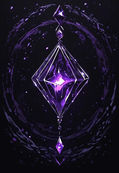 (masterpiece), best quality, Symphtia-Style, Anime, (Floating Diamond, Dripping Liquid), Black Background, No Humans, Black and Purple Theme, (Ancient Runes, Glowing Runes), Symphtia-Style, Zyrnox-Exoterra Style