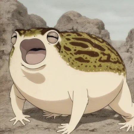 masterpiece, best quality, newest, absurdres, highres, anime, anime style, DRFTPFV1.0, frog, desert rain frog, african rain frog, animal, animal Focus, open mouth,