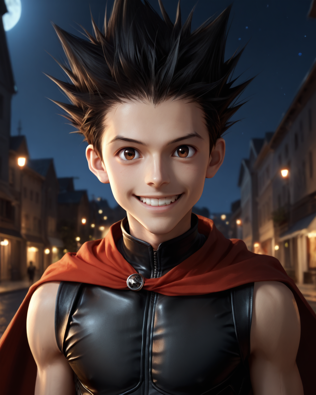 score_9, score_8_up, score_7_up, intricate details, rating_questionable,
<lora:homri52:1>
,
<lora:Gon_Freecss_Pony:0.8>, 1boy(gon, spiked hair, black hair, brown eyes, looking at the viewer, solo, happy, 
red cloak, sleeveless tight bodysuit), outdoors, at night, darkness
,
4k,
detailed background, depth of field, 
<lora:ral-chrosc-clr:0.5>, ral-chrosc-clr,
<lora:Expressive_H:0.5>, Expressiveh,
<lora:xl_more_art-full_v1:0.3>,
<lora:add-detail-xl:0.3>,