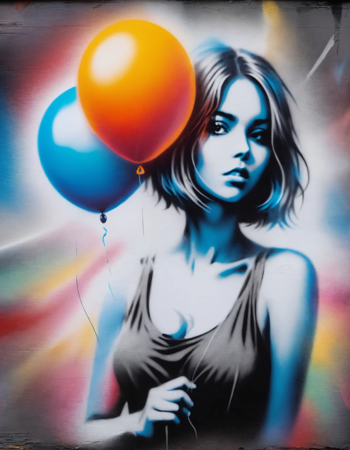 (zavy-fzzgrfft:1.5), woman with a balloon, screentone, colorful