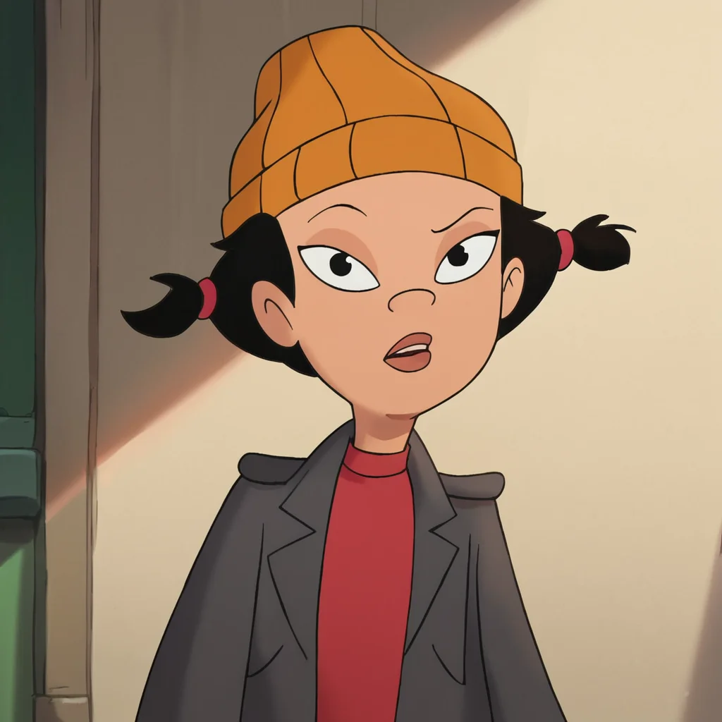 score_9, score_8_up, score_7_up, Spinelli, 1girl, black hair, short hair, twintails, beanie, flat chest, narrow waist, wide hips, looking at viewer, highres, high quality, masterpiece, <lora:Ashley_Spinelli:1>