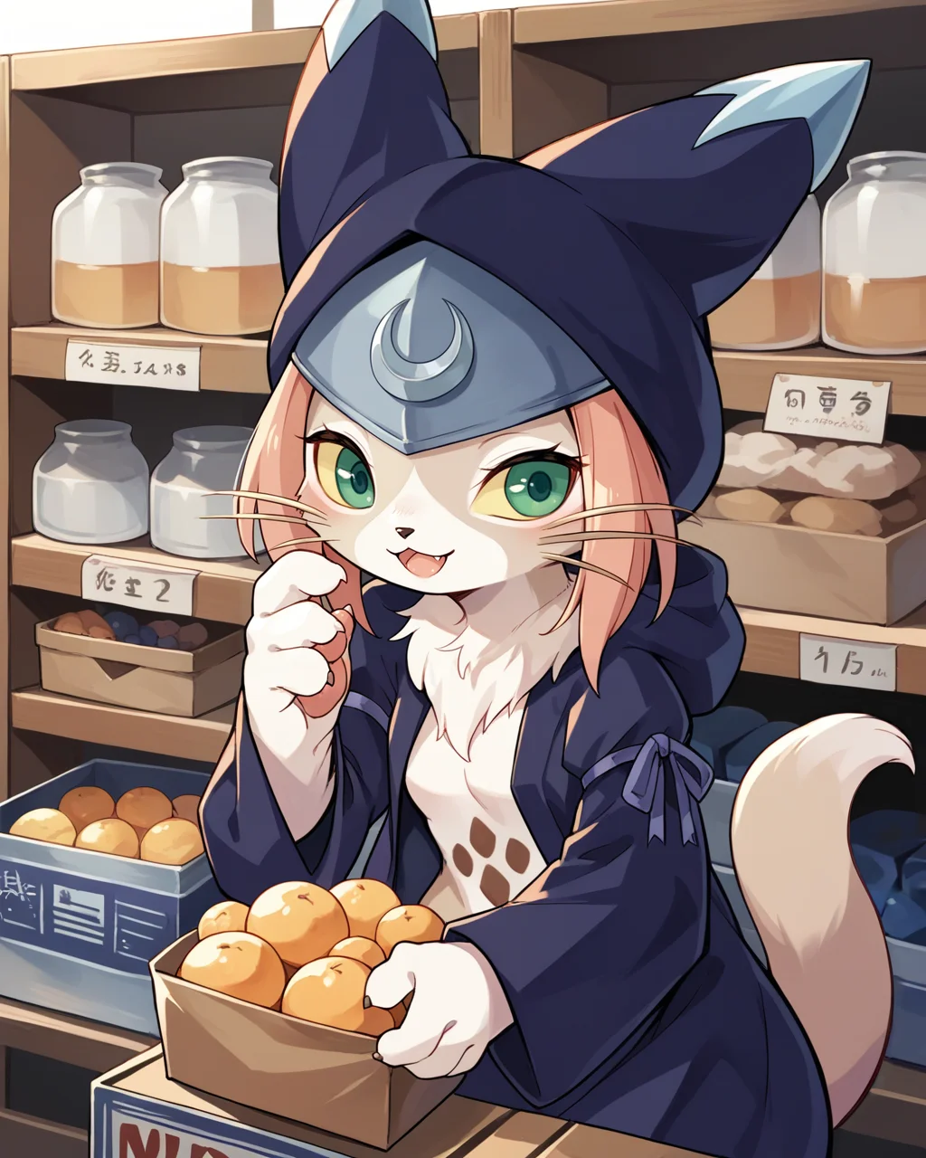 score_9, score_8_up, score_7_up, source_anime, solo, 1girl, furry, tsukino \(monster hunter stories\), warehouse, , <lora:last-000001:1>