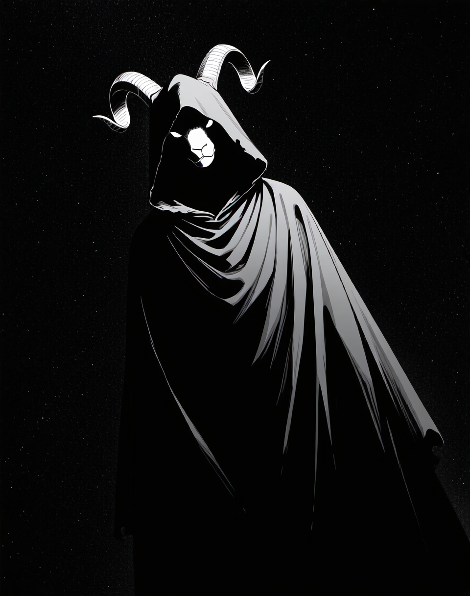 <lora:Moro_Hooded_Form_(Dragonball_Z)_(Illustrious)_(AD):1.5> Moro, hooded cloak, goat, 
dutch angle, exterior, outer space, 
male focus, gradient coloring, solo, cowboy shot, soft shading, old, aged up, dark picture, 
BREAK very awe, aesthetically pleasing, masterpiece, best quality, amazing quality, very aesthetic, perfect depth of field shot, in'ei, furry_art, source_furry, source_anime,
EZRealPONYXL, zPDXL, Smooth Quality, lazympos, IllustQualXL_Pos,