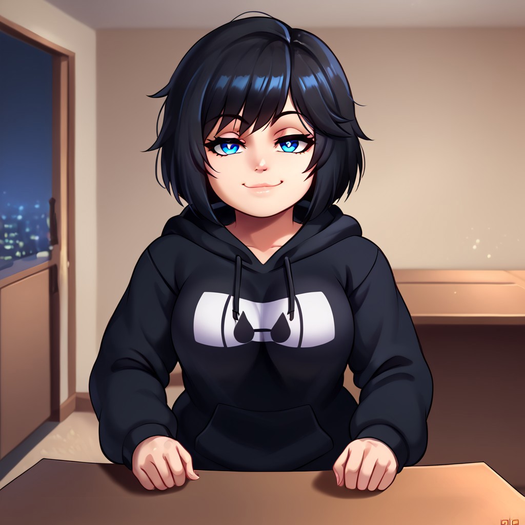 bbw,score_9,score_8_up,score_7_up,score_6_up, Expressiveh, ultra-detailed,masterpiece, best quality, good quality, newest,anime,, 
(solo),(dark hair,bright eyes), (blue eyes),lips,(detailed eyes),(black oversized hoodie),jewelry,round breasts, half closed eyes,smug, inside,living room,, 
<lora:Kevab:0.4>,jlullaby,shiny skin,<lora:Lunas-JLullaby-SDXL-A3:1>, mrscrambled,Greatestgori style, greatestgori style-pxl,