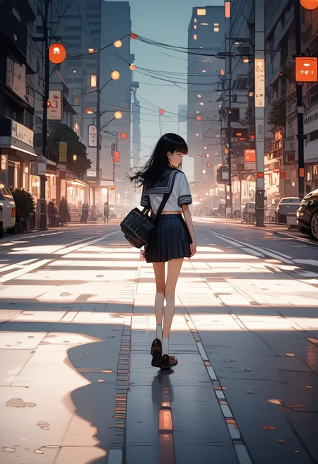 score_9, score_8_up, score_7_up, score_6_up, score_5_up, score_4_up, source_anime, 1girl, solo, 18yo, (slim face:1.5), (bangs:1.2), skinny, thin body, wide hips, thin thighs,
<lora:age_slider_v4:2> <lora:Expressive_H:1><lora:Kenva:0.8> <lora:naipf:0.6>
looking back, road, bag, skirt, street, school uniform, outdoors, walking, serafuku, crosswalk, black hair, long hair, motor vehicle, day, realistic, real world location, shoes, socks,