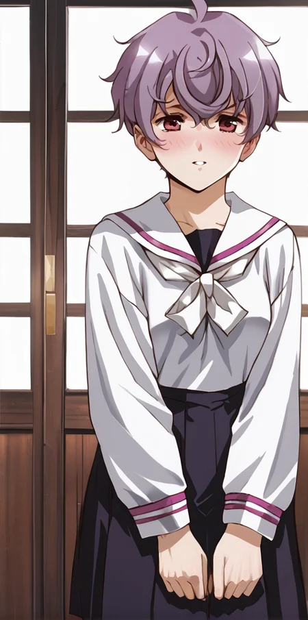 1girl, absurdres, uncensored,
score_9, score_8_up, score_7_up, score_6_up, source_anime, zPDXL3,
(mature female),
BREAK
indoors, seductive smile, smile,
BREAK
,
BREAK
himawari, red eyes, purple hair, short hair, school uniform, serafuku, sailor collar, black skirt, black pantyhose,
<lora:Urushihara Satoshi_XL_PONY_V2:0.9>,<lora:edomaeelf:0.8>