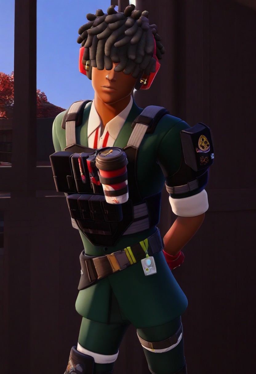 score_9, score_8_up, score_7_up, score_6_up, score_5_up, score_4_up, BREAK <lora:Lunas-FortniteStyle-SDXL-A1:1>,toned male, 1boy, daylight, face focus, good looking face, accurate face, face detail, 3d,
kwame, dark skin, afro locs hairstyle, red over‑ear headphones, (green slim‑fit suit), black tactical vest, red fingerless gloves, white futuristic boots, modern weapons belt, ingame
office, posing, dramatic lighting, dynamic pose, dramatic scene, full body view, accurate shadows, ((hands behind back, standing)), turned to the viewer, looking at viewer, volumetric lighting,