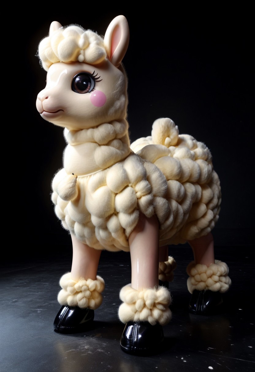 a bored Latex alpaca in a cool club with Latex black walls, party alpaca, (Latex clothing), very detailed, 4k, sharp