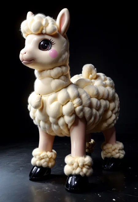a bored Latex alpaca in a cool club with Latex black walls, party alpaca, (Latex clothing), very detailed, 4k, sharp