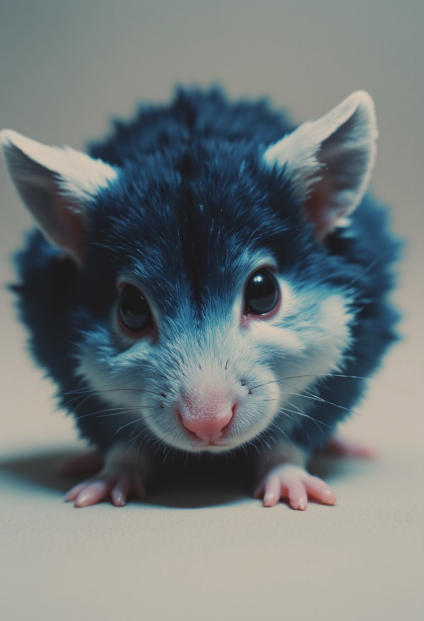 small fluffy blue Hamster with an Large "x"