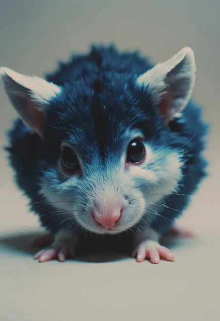 small fluffy blue Hamster with an Large "x"