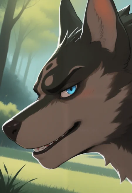 masterpiece,best quality,amazing quality, 1boy, solo, 1boy, l1nk, wolf, bara, close up, smirk, side angle, blue eyes, looking at viewer,
outside,
