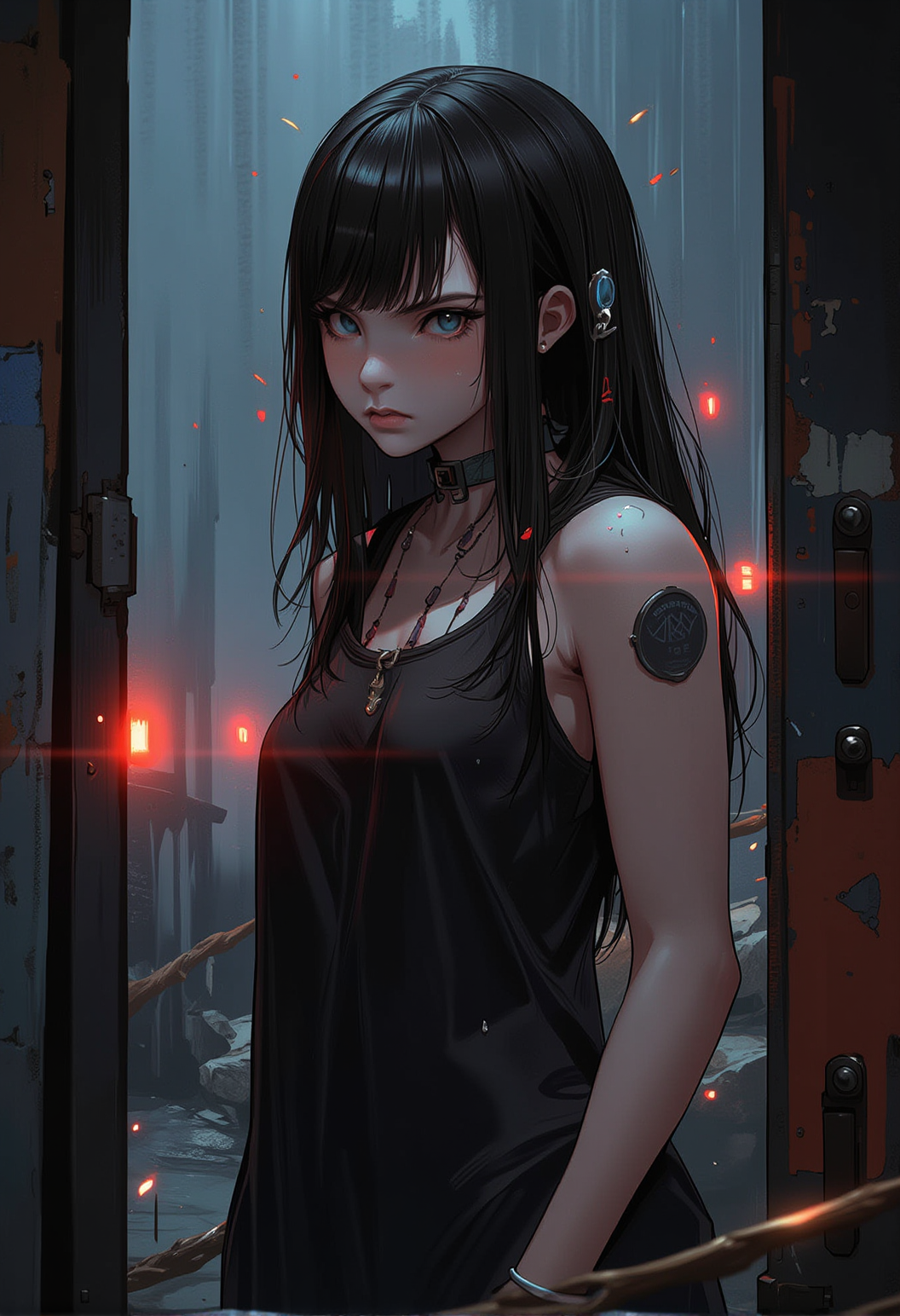 bv-anibrush. A full body shot of a stunning beautiful young woman in semi-realistic style. The scene is mysterious., <lora:bv-anibrush-v1-flux.safetensors:1.0:1.0>