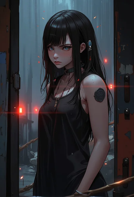 bv-anibrush. A full body shot of a stunning beautiful young woman in semi-realistic style. The scene is mysterious., <lora:bv-anibrush-v1-flux.safetensors:1.0:1.0>