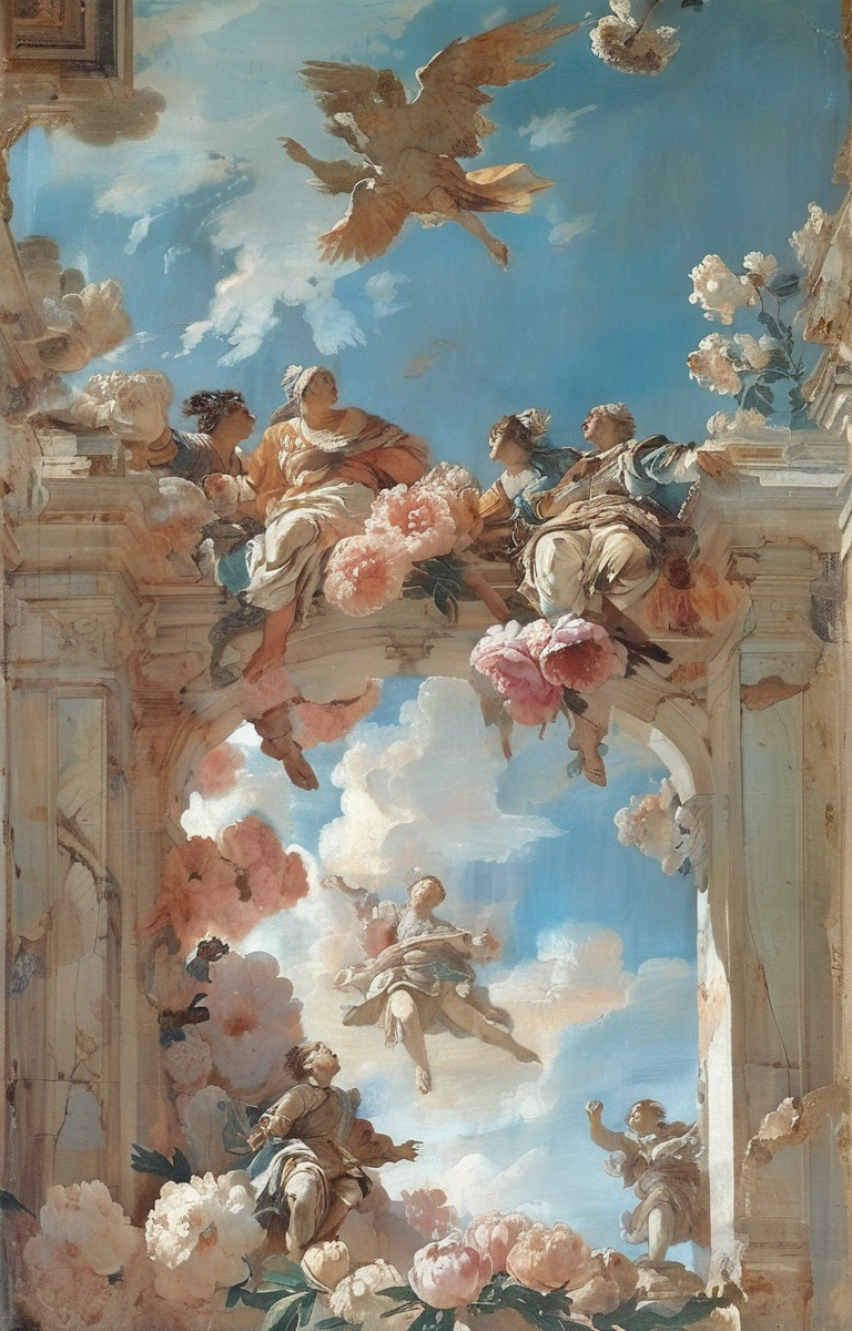 masterpiece,best quality,<lora:tbh352-sdxl:0.75>,illustration,style of Giovanni Battista Tiepolo decaying peonies