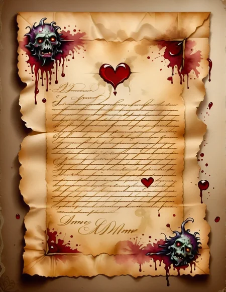 a love letter from a zombie<lora:SDXLInkStainsFinal:1> Inkstains, high quality, beautiful, highly detailed, 8k, chewed on parchment