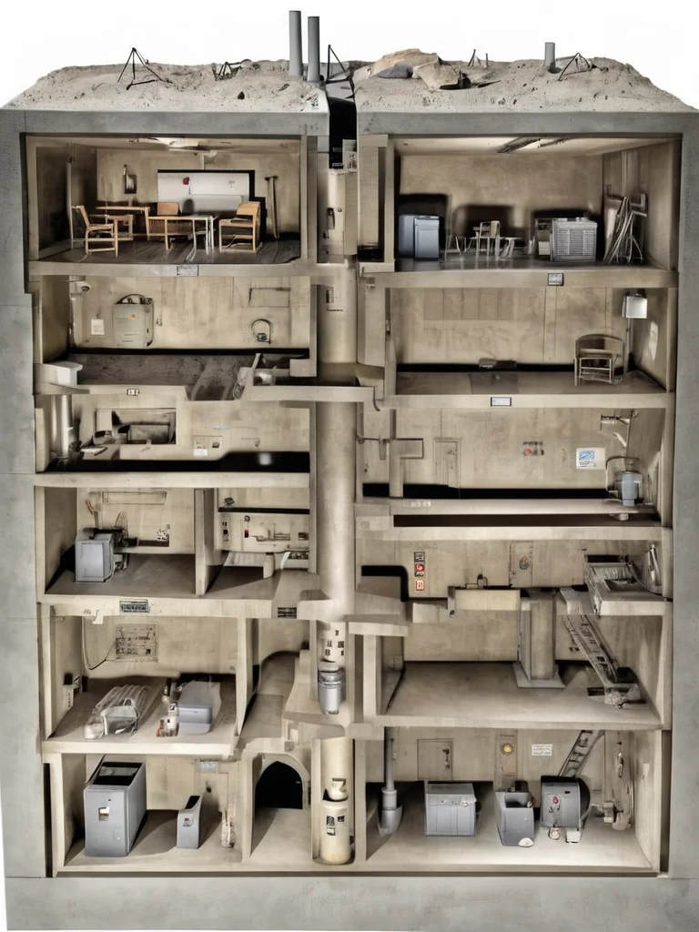 csu, bunker under a house, nuclear fallout shelter, cross-section, from the side, underground, best quality, masterpiece,