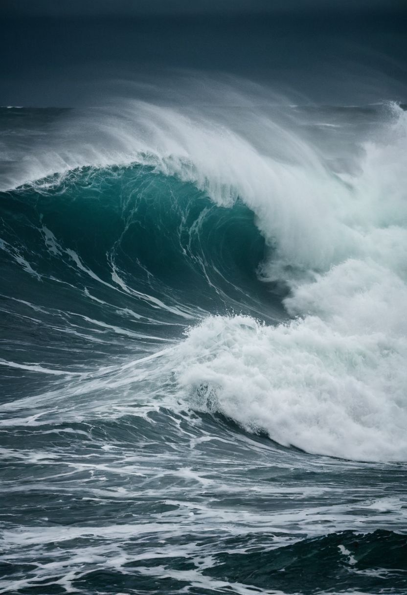 huge waves in clsoeup, hitting closeup view, feels real, ,ocean,storm,moody,dark atmosphere.