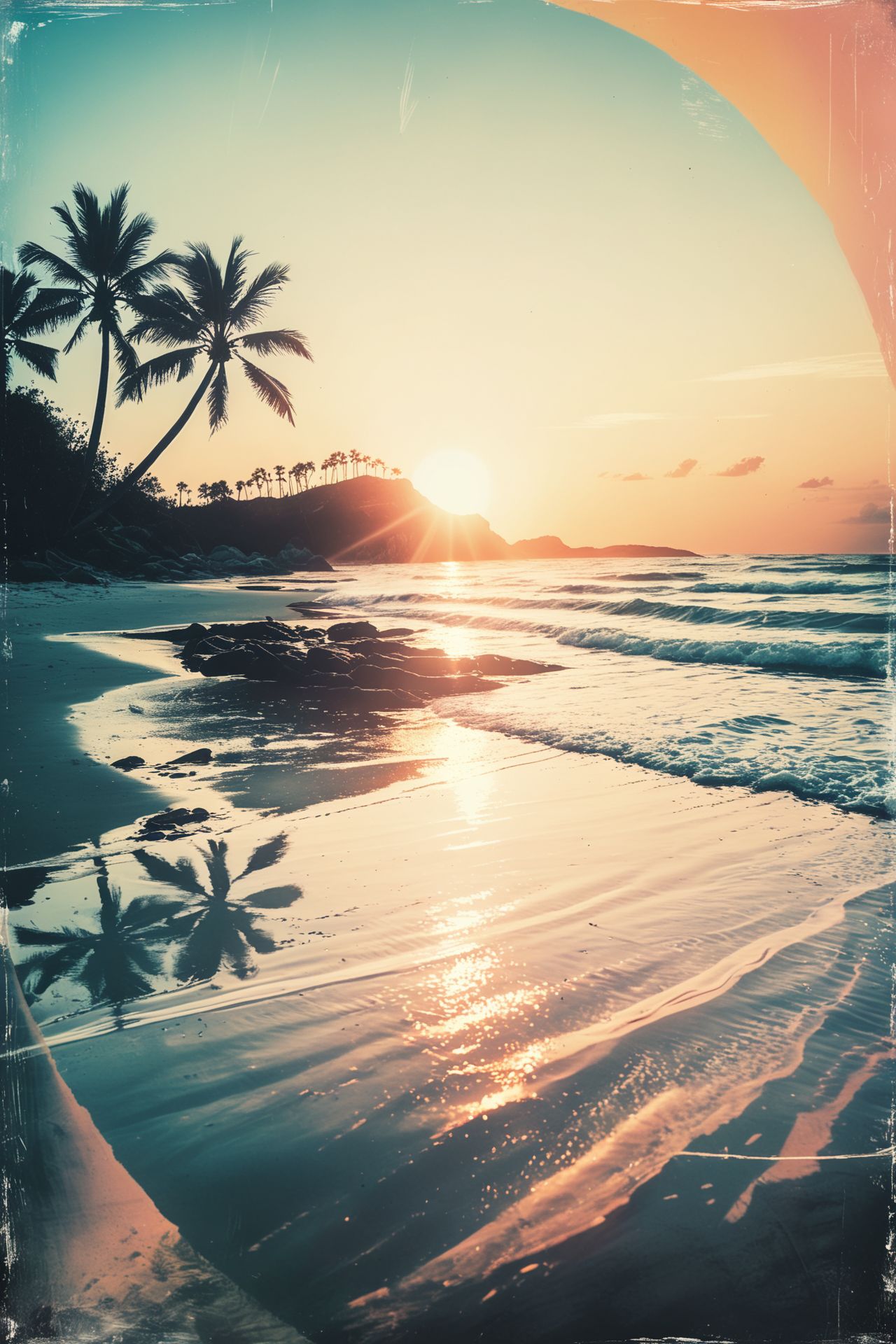 "A pastel drawing of a tranquil beach scene at sunset." 
,  <lora:CBS_novuschroma37 style_b:1> novuschroma37 style, style of experimental photography, double exposure