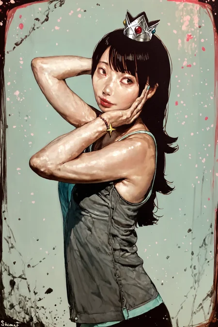 score_9, score_8_up, score_7_up, rosalina, mini crown , pale skin, slander body,, solo, solo focus, portrait, simple background, Standing with arms folded behind the head, <lora:satou_t:1.5>, satou t, asian,realisticâââ