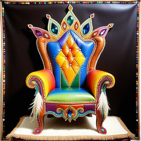 sfw, embedding:cs-l3ath3r, art style,  ,masterpiece,(best quality),extremely detailed ,   king throne made out of elegant leather decorated with rainbow jewels <lora:challenge\3DPrintingXL.safetensors:0.35000000000000003:0.35000000000000003>