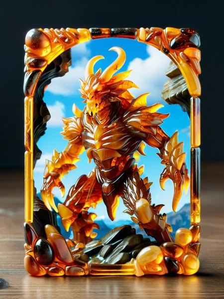 magic the gathering trade card with high level monster made out of ral-amber <lora:ral-amber-sdxl:1>
