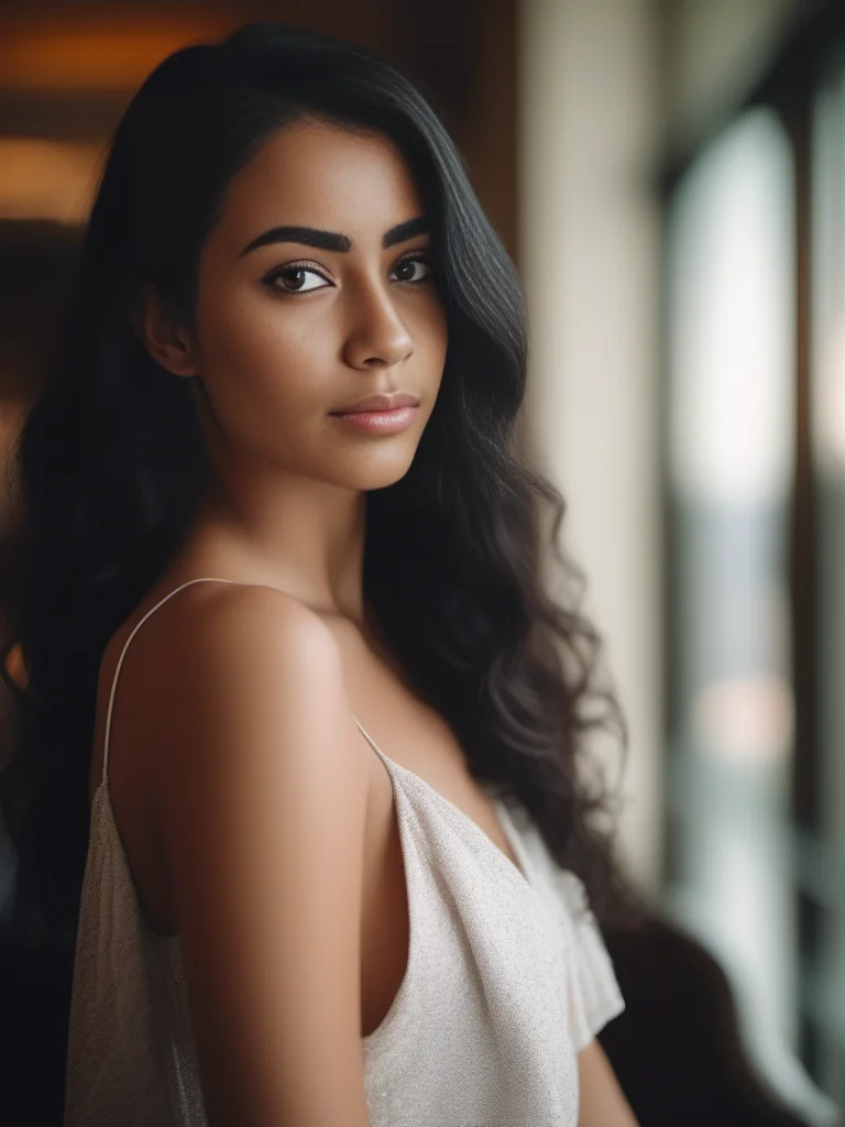desilatte, woman, natural lighting, high resolution, film grain, studio quality, in a hotel lobby, full body, black hair, detailed pretty face, <lora:DesiCoffeeSDXL:0.3>