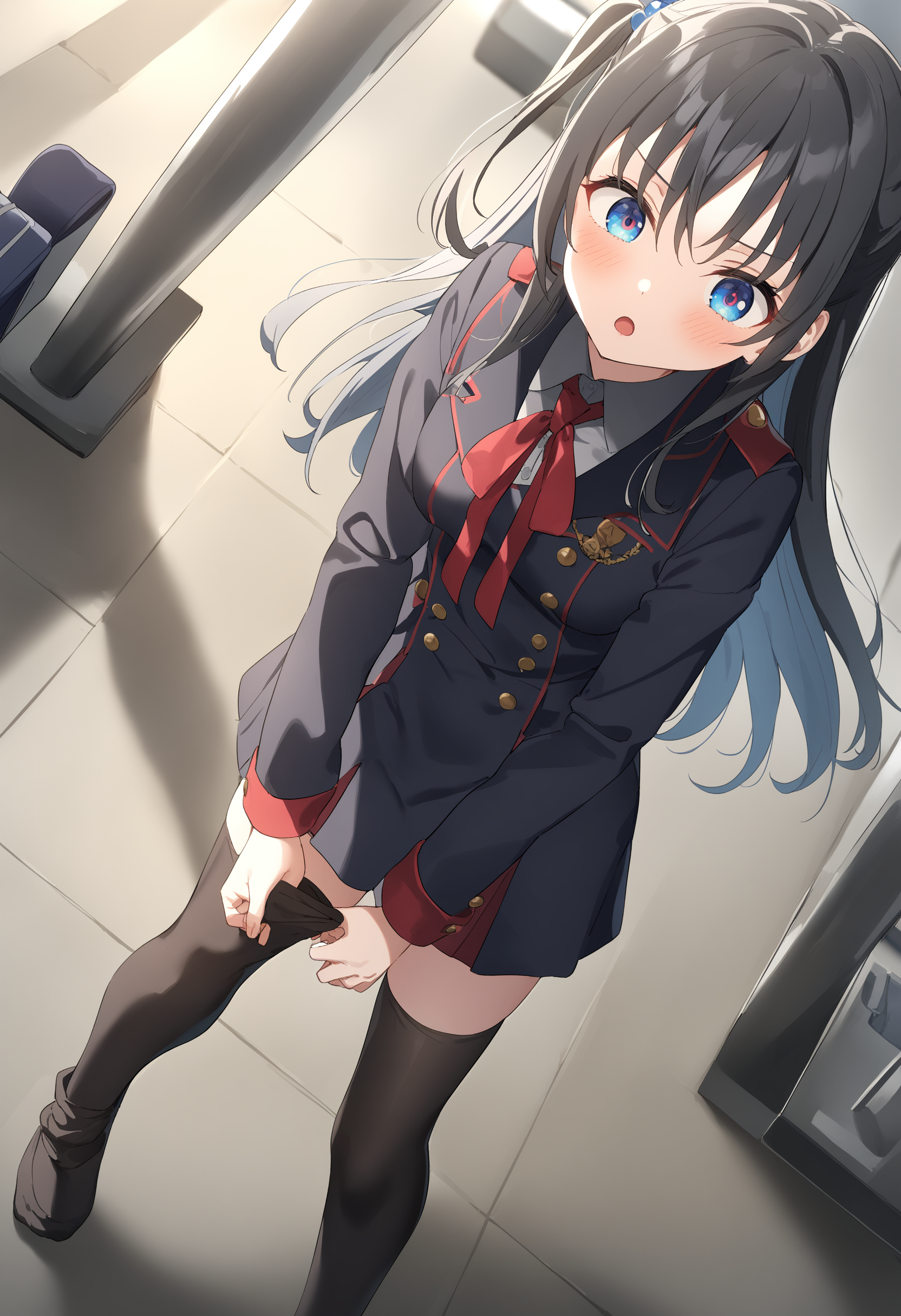 1girl,sincos, ningen mame, toosaka asagi,solo,medium breasts,school uniform,
dressing socks, adjusting legwear, <lora:dressingsocks_XL_v1:1.0>
from above, cinematic angle, looking down, silver hair, blue eyes,dark persona, airport terminal, open mouth, one side up hair,,
best quality, very aesthetic, absurdres,
