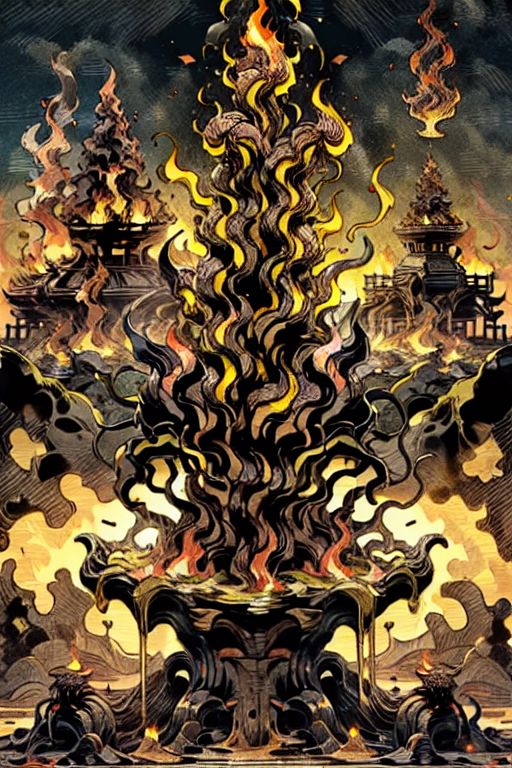 (masterpiece:1), (best quality:1), LavaMecha, Pompeii, volcanic eruption, (fire, brimstone:1.2)