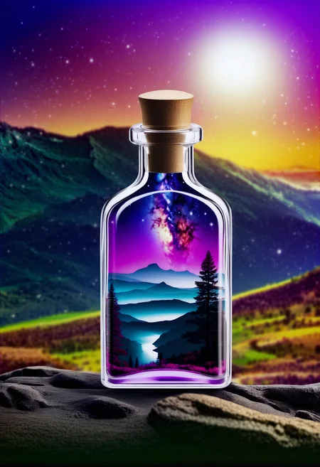 , score_9, score_8_up, score_8_up, high quality, highly detailed, beautiful scenery, nature glass bottle landscape, purple galaxy bottle, PONY\OverallDetail,,