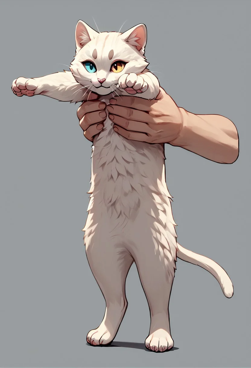 score_9, score_8_up, score_7_up, source_photo, rating_safe, IncrsXLLCM, full body, holding animal, GrubCat, heterochromia, simple background