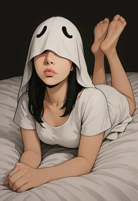 lazypos, Whispa_OC, Expressiveh, 1girl, solo, looking at viewer, perfect nose, lying, on stomach, pink lips, blurred bedroom background